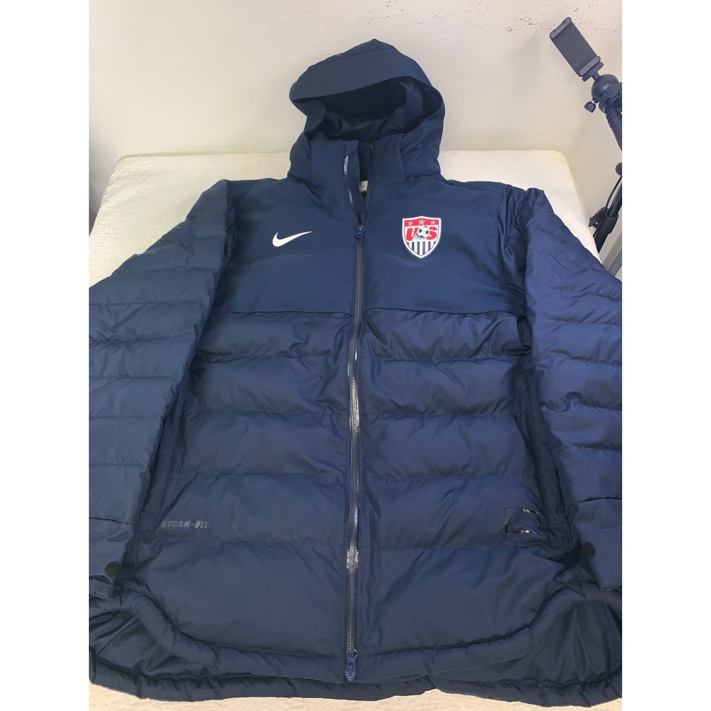 Nike Storm-FIT USMNT Soccer Puffer Jacket Mens Medium Navy Blue Hooded Parka